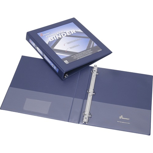 SKILCRAFT D-ring Frame View Binder - 1" Binder Capacity - Letter - 8 1/2" x 11" Sheet Size - 3 x D-Ring Fastener(s) - Internal Pocket(s) - Navy Blue - Recycled - Business Card Holder, Clear Overlay, Spine Label - 1 Each