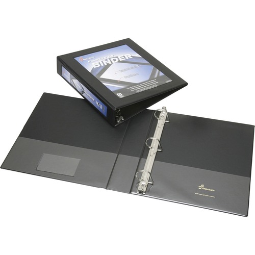 SKILCRAFT D-ring Frame View Binder - 1 1/2" Binder Capacity - Letter - 8 1/2" x 11" Sheet Size - 3 x D-Ring Fastener(s) - Internal Pocket(s) - Black - Recycled - Business Card Holder, Clear Overlay, Spine Label - 1 Each