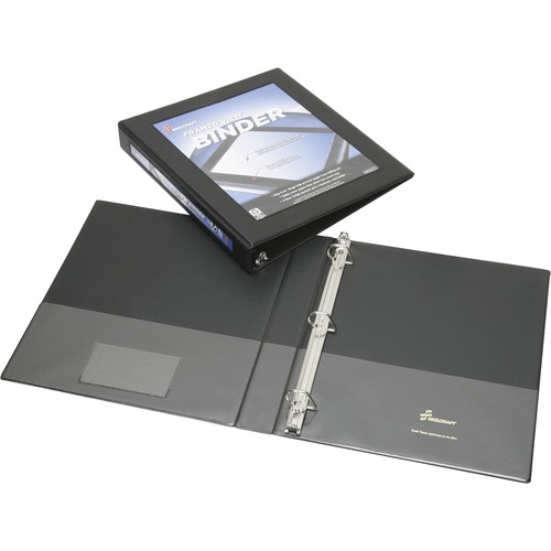 SKILCRAFT D-ring Frame View Binder - 1" Binder Capacity - Letter - 8 1/2" x 11" Sheet Size - 3 x D-Ring Fastener(s) - Internal Pocket(s) - Black - Recycled - Business Card Holder, Clear Overlay, Spine Label - 1 Each