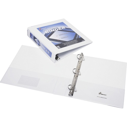 SKILCRAFT D-ring Frame View Binder - 1 1/2" Binder Capacity - Letter - 8 1/2" x 11" Sheet Size - 3 x D-Ring Fastener(s) - Internal Pocket(s) - White - Recycled - Business Card Holder, Clear Overlay, Spine Label - 1 Each