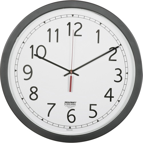 SKILCRAFT 16.5" Round Workstation Wall Clocks - Analog - Quartz - White Main Dial - Black/Plastic Case