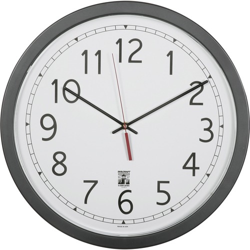 SKILCRAFT 16.5" Round SelfSet Wall Clock - Analog - Quartz - White Main Dial - Black/Plastic Case - Contemporary Style