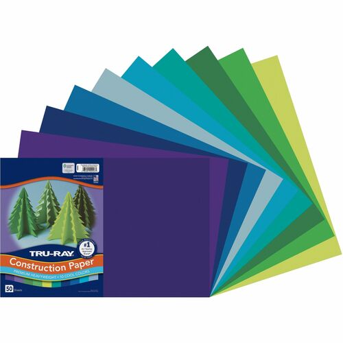 Tru-Ray Construction Paper, 18 in x 12 in, Heavyweight, Acid-Free, Cool Assorted, 50% Recycled Fiber, 50/PK