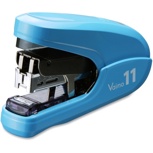 Max Vaimo 11 Desktop Stapler, Compact, 35-Sheet Capacity, 0.38" Staple, 1.13" Throat, Top-Loading, Built-In Remover, Flat-Clinch, Blue
