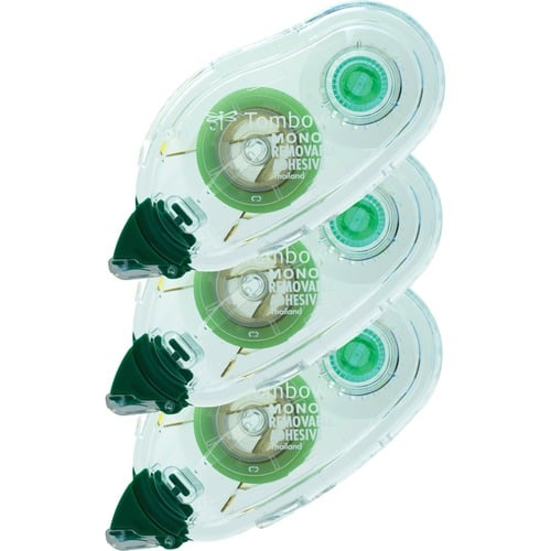 Tombow Removable Adhesive Refill, 0.33" x 13.11 yd, Clear, Acid-Free, PAT-Approved, for Tombow Mono Applicator, 3/PK