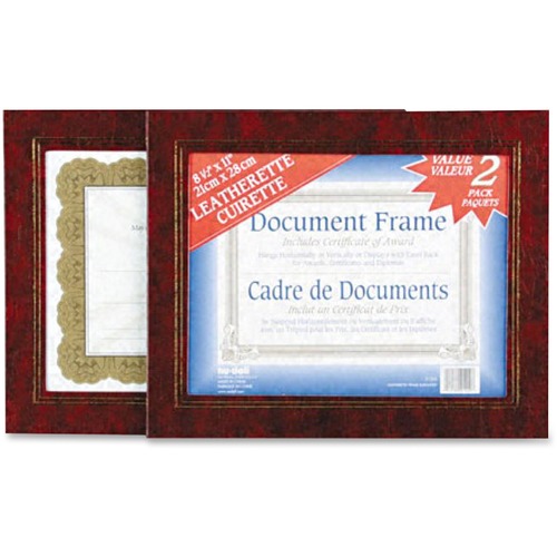 Nudell Document Frame, Desktop, Wall-Mount, 8.5" x 11", Unbreakable Leatherette, Burgundy, Horizontal/Vertical, Easel Back, Hanger