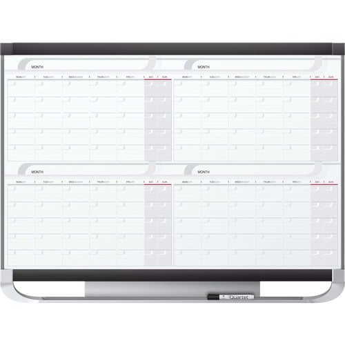 Quartet Calendar Board, Wall-Mount, Prestige 2 Magnetic 4-Month, 36" W x 24" H, White/Graphite Steel, Marker Tray