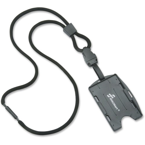 SKILCRAFT Dual Sided ID Holder Lanyard - Vertical, Horizontal - Plastic - 1 Dozen - Clear, Black