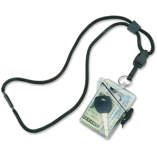 SKILCRAFT Neck Lanyard Waterprf Multi ID Holder - Plastic - 1 / Dozen - Black, Black