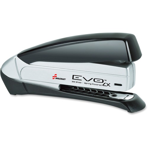 SKILCRAFT Spring-Powered Desk Stapler - 20 Sheets Capacity - 210 Staple Capacity - Full Strip - Silver, Black