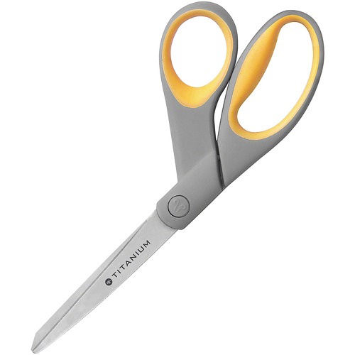 SKILCRAFT Titanium 8" Bent Scissors - Bent - Titanium - Gray/Yellow - 1 Each