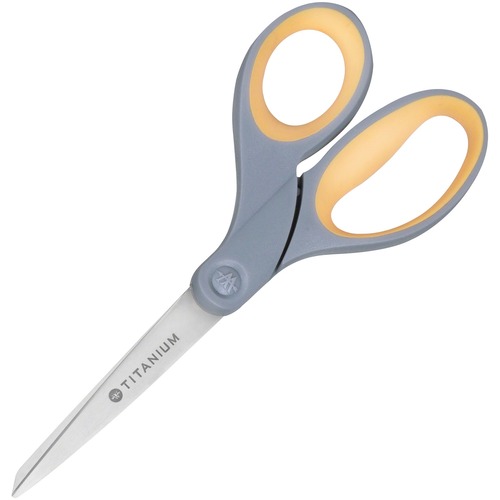 SKILCRAFT Titanium 7" Straight Scissors - Straight - Titanium - Gray/Yellow - 1 Each