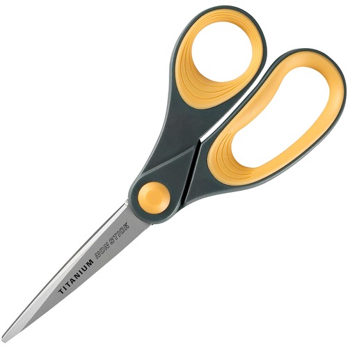 SKILCRAFT Titanium 8" Straight Scissors - Straight - Titanium - Gray/Yellow - 1 Each