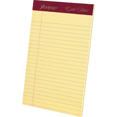 TOPS Notepad, Gold Fibre, 5" x 8", Junior Legal-Ruled, 50-Sheet, 20 lb Canary, Watermarked, Microperforated, Chipboard Backing, 4/PK