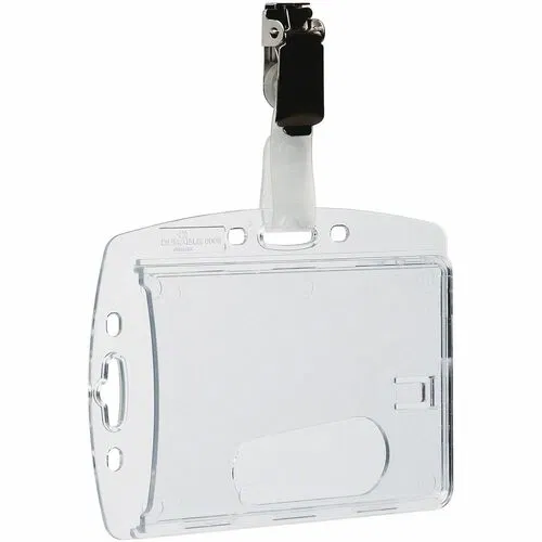 DURABLE Rotating Strap Clip ID Card Holder - Support 2.13" x 3.35" Media - 2.1" Height x 3.3" Width - Acrylic - Transparent - 25 / Box