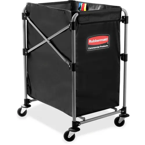 Rubbermaid Commercial Utility Cart, Collapsible X-Cart, 4-Bushel, 220 lb Capacity, Stainless Steel Frame, Black, 20.3" x 24.1" x 24"