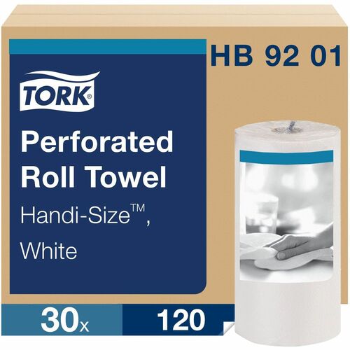 TORK, Perforated Roll Paper Towels, Two-Ply, Absorbent, Embossed, 60% Recycled Fibers, White, for Standard Kitchen-Roll Dispensers, 30/CT
