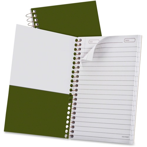 Ampad Gold Fibre Notebook, 5" x 7", 100 Sheets, Wire-Bound Side, 20 lb College-Ruled, Microperforated, Classic Green Kraft Cover, Pocket