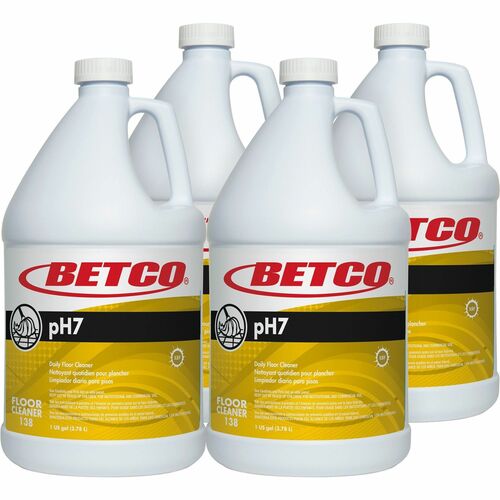 Betco pH7 Floor Cleaner, Floor, Tabletop, Neutral pH Concentrate, 128 fl oz (4 qt), Lemon Scent, 4/CT