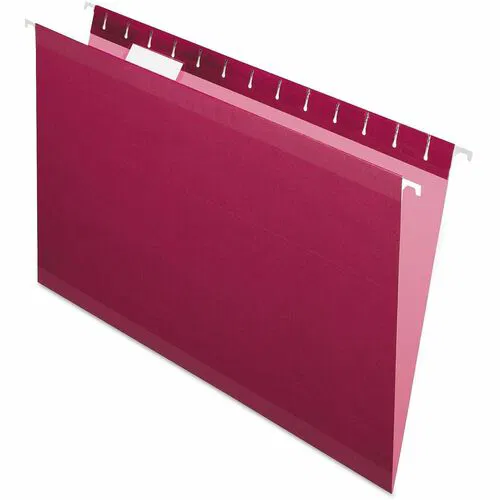 Pendaflex 1/5 Tab Cut Legal Hanging Folder - 8 1/2" x 14" - Internal Pocket - 11 pt. - Burgundy - Reinforced, Tear Resistant, Durable - 25 / Box