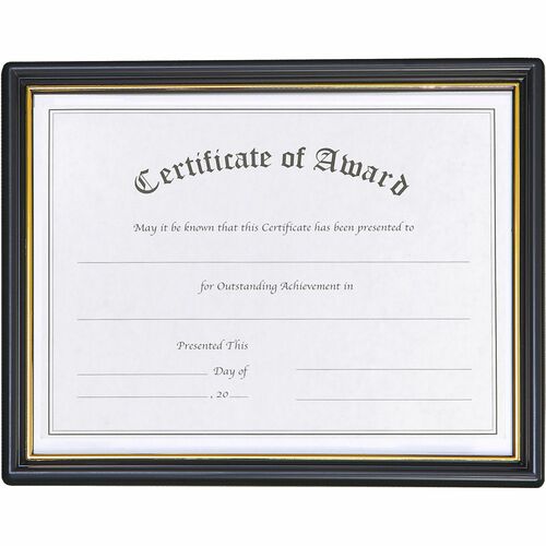 Nudell Document Frame, 8.5" x 11", Black Plastic, Gold Trim, Self-Centering Hanger