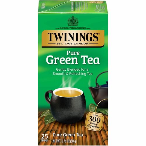 Twinings of London, Green Tea Bags, 100 Percent Natural, Individually Sealed, 25/Box