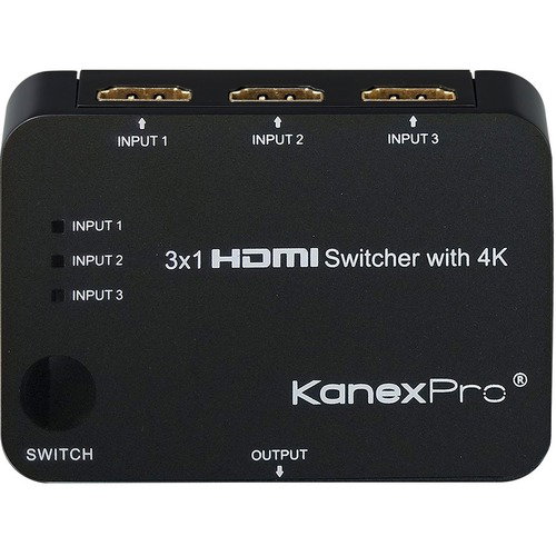 KanexPro 3x1 HDMI Switcher with 4K Support - Home Theater, TV, Blu-ray Disc Player, PlayStation 4, Xbox, HDTV, Projector, PlayStation 3, DVD Player Compatible - 3 x HDMI Digital Audio/Video In, 1 x HDMI Digital Audio/Video Out, 1IR Input