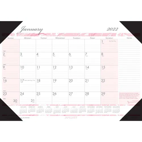 House of Doolittle Calendar, Desk Pad, 12-Month Dated Jan-Dec 2022, 22 in W x 17 in H, Pink, Gray, 100 Percent Recycled, Clear Vinyl Corners