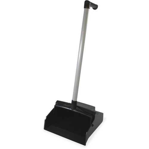 LobbyMaster L Grip Lobby Dust Pan - 12" Wide - Polyvinyl Chloride (PVC), Handle - Black, Silver - 1 Each