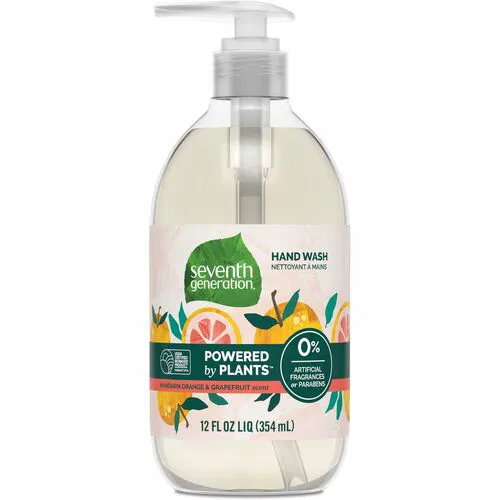 Seventh Generation Hand Wash, Mandarin Orange and Grapefruit Scent, Plant-Based Hypoallergenic, Triclosan-Free Pump Bottle, 12 fl oz