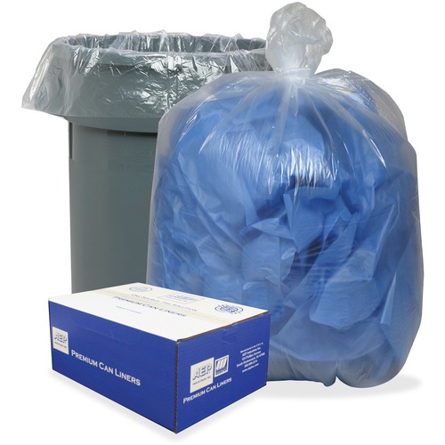 Berry Trash Bag, Can, 60 Gal, 38" W x 58" L, 0.8 mil (20 Micron), Low-Density, 70% Recycled, Translucent Clear, Star-Bottom, 100/CT