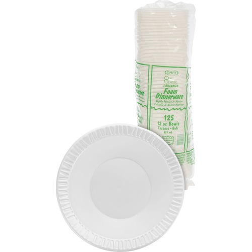 Dart Laminated Foam Bowl, Quiet Classic, 12 fl oz, White, Soak-Proof, 125/PK