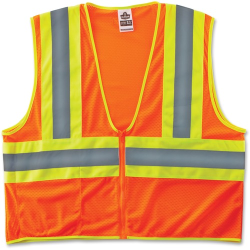 Ergodyne GloWear Class 2 Safety Vest, Small/Medium, Two-Tone Orange Polyester Mesh, Level 2 Reflective, Zipper, Pocket