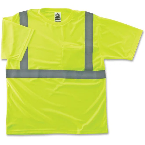 Ergodyne GloWear T-Shirt, ANSI Class 2 Reflective, Small, Lime Polyester, Chest Pocket, Moisture-Wicking