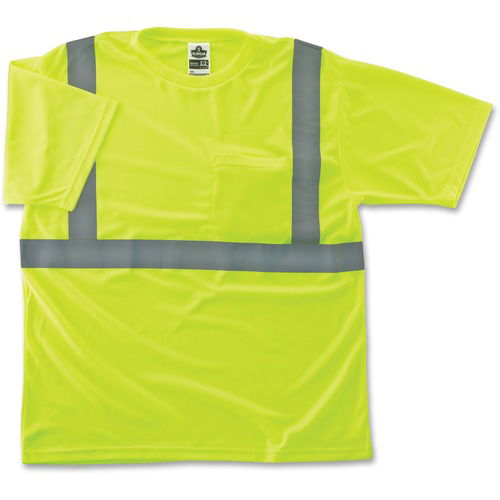 Ergodyne T-Shirt, GloWear, Large, Class 2 Reflective, Lime, Polyester, Chest Pocket, Moisture-Wicking