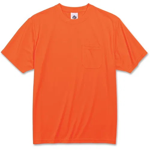 Ergodyne T-Shirt, GloWear, Non-Certified, 3XL, Orange Polyester, High-Visibility, Moisture-Wicking, 50+ UPF, Chest Pocket