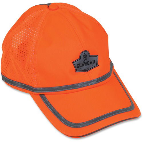 Ergodyne GloWear 8930 Hi-Vis Baseball Cap, Class 2, Orange Polyester, Mesh Vent, Reflective Trim, 1/4 in Level 2 ANSI Tape