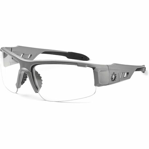 Ergodyne Clear Lens/Gray Half Frame Safety Glasses - Ultraviolet Protection - Gray - Durable, Flexible, Non-slip, Scratch Resistant, Perspiration Resistant, Comfortable - 1 Each