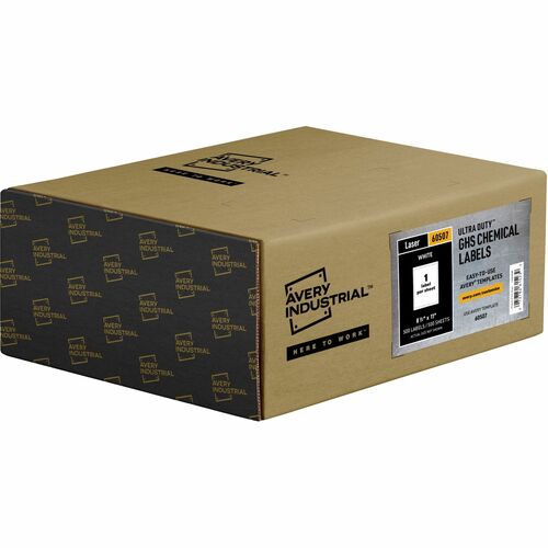 Avery UltraDuty Warning Label, 8.5" x 11", White Polyester Film, Permanent Adhesive, Chemical Resistant, 500/Box