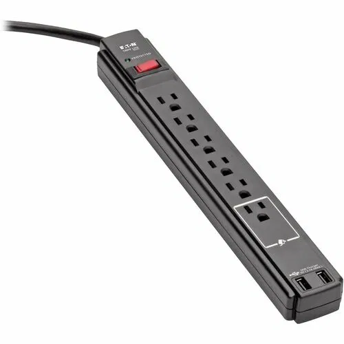 Tripp Lite TLP606USBB Surge Protector, Protect It Series, 6 Outlets, 2 USB Ports, 2.1A, 990 J, 6 ft Cord, Black