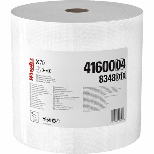 Wypall Cleaning Wipes, PowerClean X70, Medium-Duty Jumbo Roll, 870 Sheets, 12.5" x 12.2", Hydroknit, White