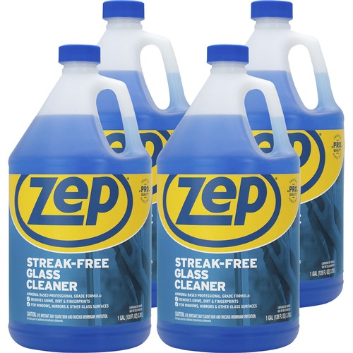 Zep Glass Cleaner, 128 fl oz (4 qt) Ready-to-Use, Streak-Free Quick-Drying, Blue, 4/CT