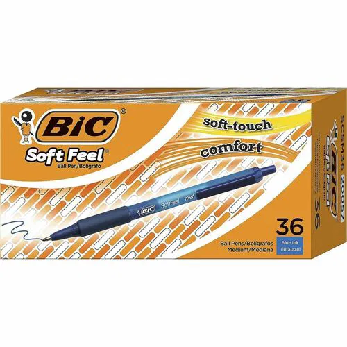 BIC SoftFeel Retractable Ballpoint Pen, 1 mm Medium Tip, Blue Ink, Blue Barrel, 36/Box