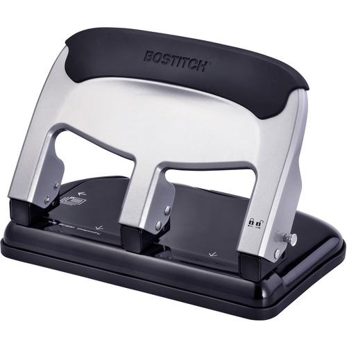 Bostitch Manual 3-Hole Punch, EZ Squeeze, 40-Sheet Capacity, 9/32" Punch, All-Metal Body, Rubber Base, Black/Silver