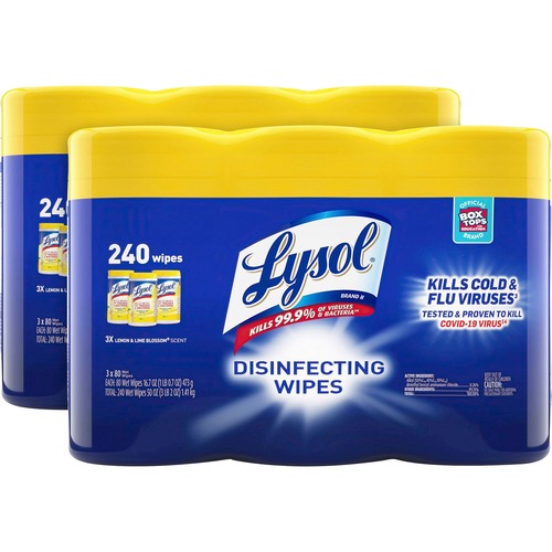 Lysol Disinfecting Wipes, 80/Tub, Lemon Lime Scent, Multi-Surface, Pre-Moistened, 6/CT