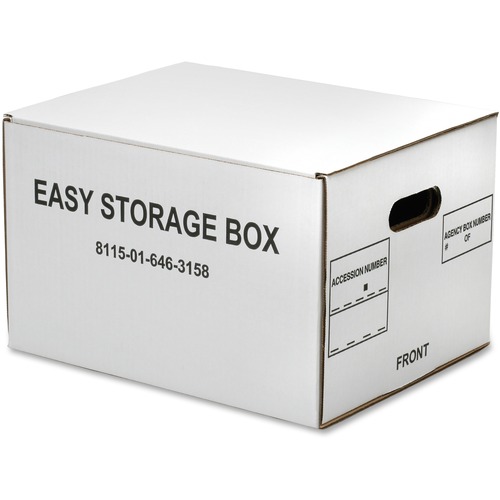 SKILCRAFT Easy Storage Box - External Dimensions: 14.8" Width x 9.5" Depth x 12"Height - Media Size Supported: Letter, Legal - Corrugated Fiberboard - White - For File Folder, File - Recycled - 12 / Carton