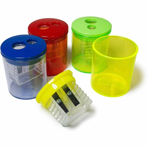 Eisen Manual Pencil Sharpener, 2-Hole, Transparent Canister, 1.3" W x 1.3" D x 2.5" H, Assorted, for Primary and Standard Pencils, 12/BOX