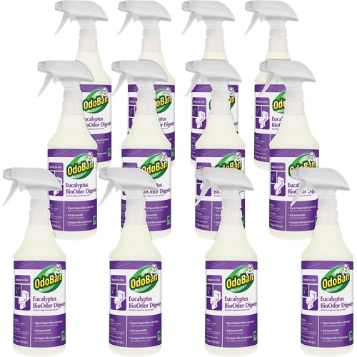 OdoBan Eucalyptus BioOdor Digester Spray - Ready-To-Use - 32 fl oz (1 quart) - Lavender Scent - Antibacterial - Purple - 12 / Carton
