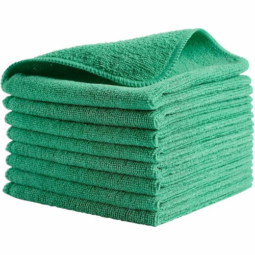 Rubbermaid Commercial HYGEN r-40 Recycled Microfiber Cloths, 16"x16" , Green - 12" Length x 12" Width - Reusable, Launderable, Bleach-safe - Green - 24 / Pack
