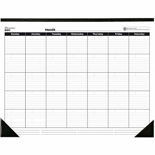 Rediform Undated Monthly Desk Pad - Monthly - 1 Month Single Page Layout - Desk Pad - White - Chipboard - 17" Height x 22" Width - 1 Each